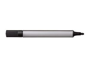 Black permanent marker with cap removed, placed horizontally on a white background.