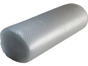 Large roll of clear bubble wrap packaging material.